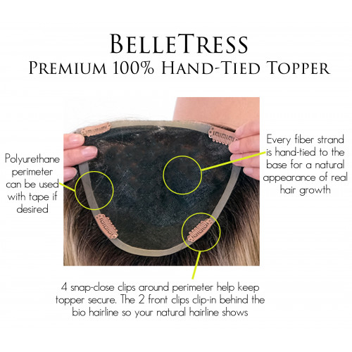 Premium Hand-Tied Straight Topper by BelleTress 14" (Mid-Length)